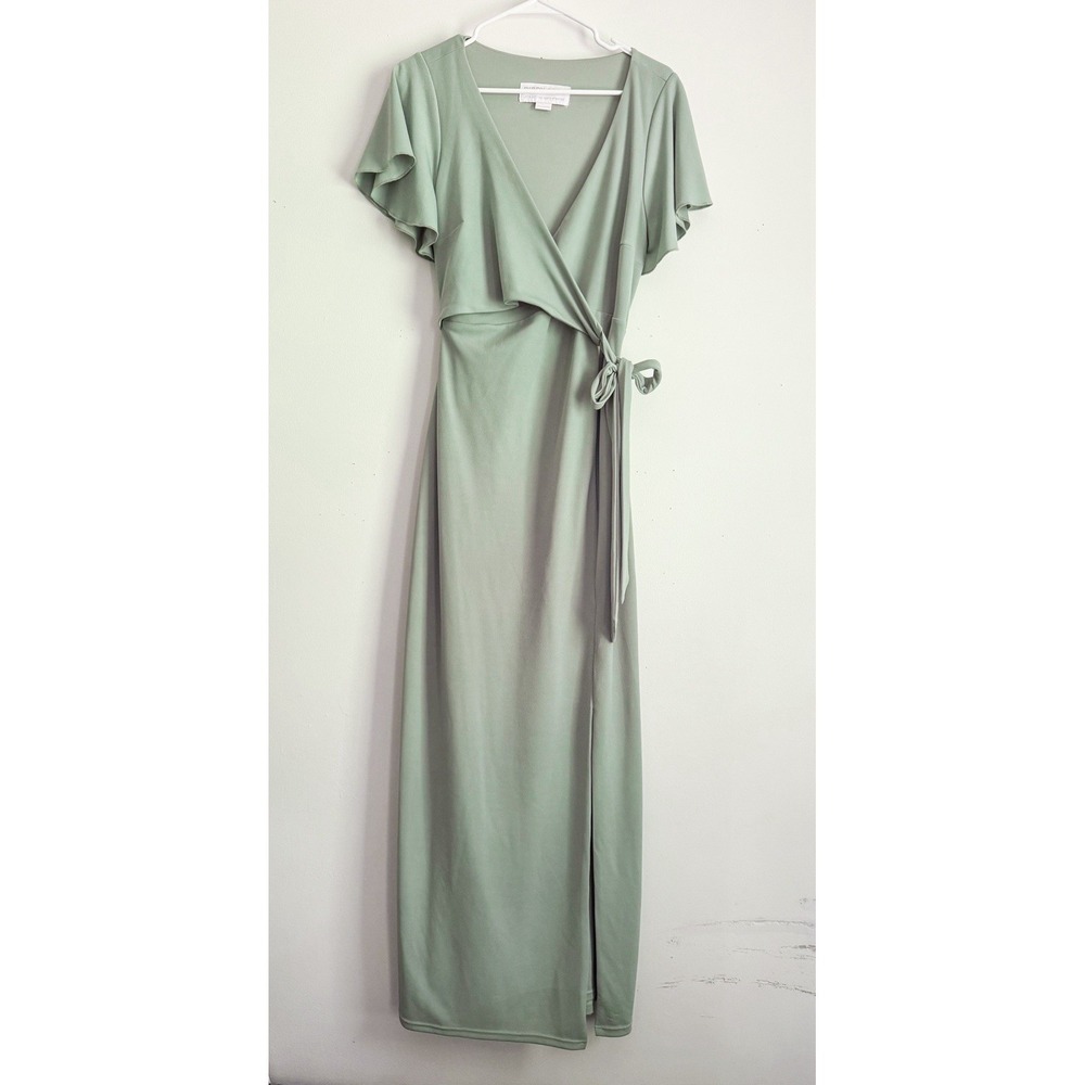 Birdy Grey Mint Ethereal Formal Floor Length Dress Split And Flutter Sleeves, L - Picture 2 of 4